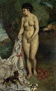 Pierre-Auguste Renoir Bather with a Griffon Dog  Lise on the Bank of the Seine USA oil painting artist